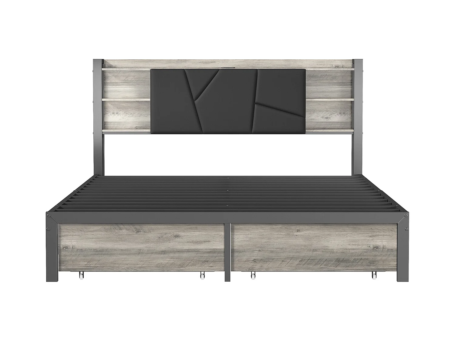 Letto matrimoniale 140x200cm - Letto in metallo LED per adulti con 2 cassetti, testiera con porta di ricarica - Grigio