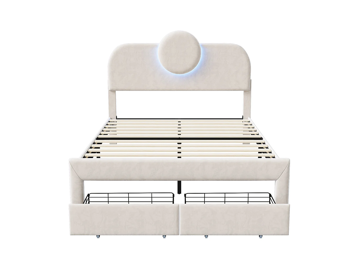 Lit Rembourré 140x200 Cm, Lit Double Avec Éclairage LED Et 2 Tiroirs, Pour Adultes Et Adolescents