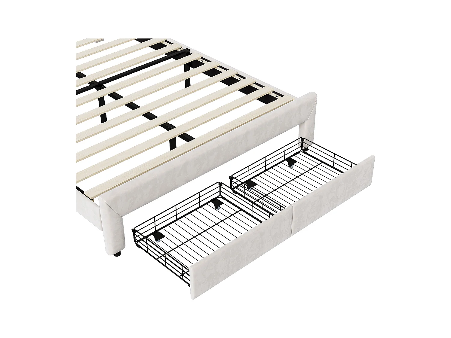 Lit Rembourré 140x200 Cm, Lit Double Avec Éclairage LED Et 2 Tiroirs, Pour Adultes Et Adolescents