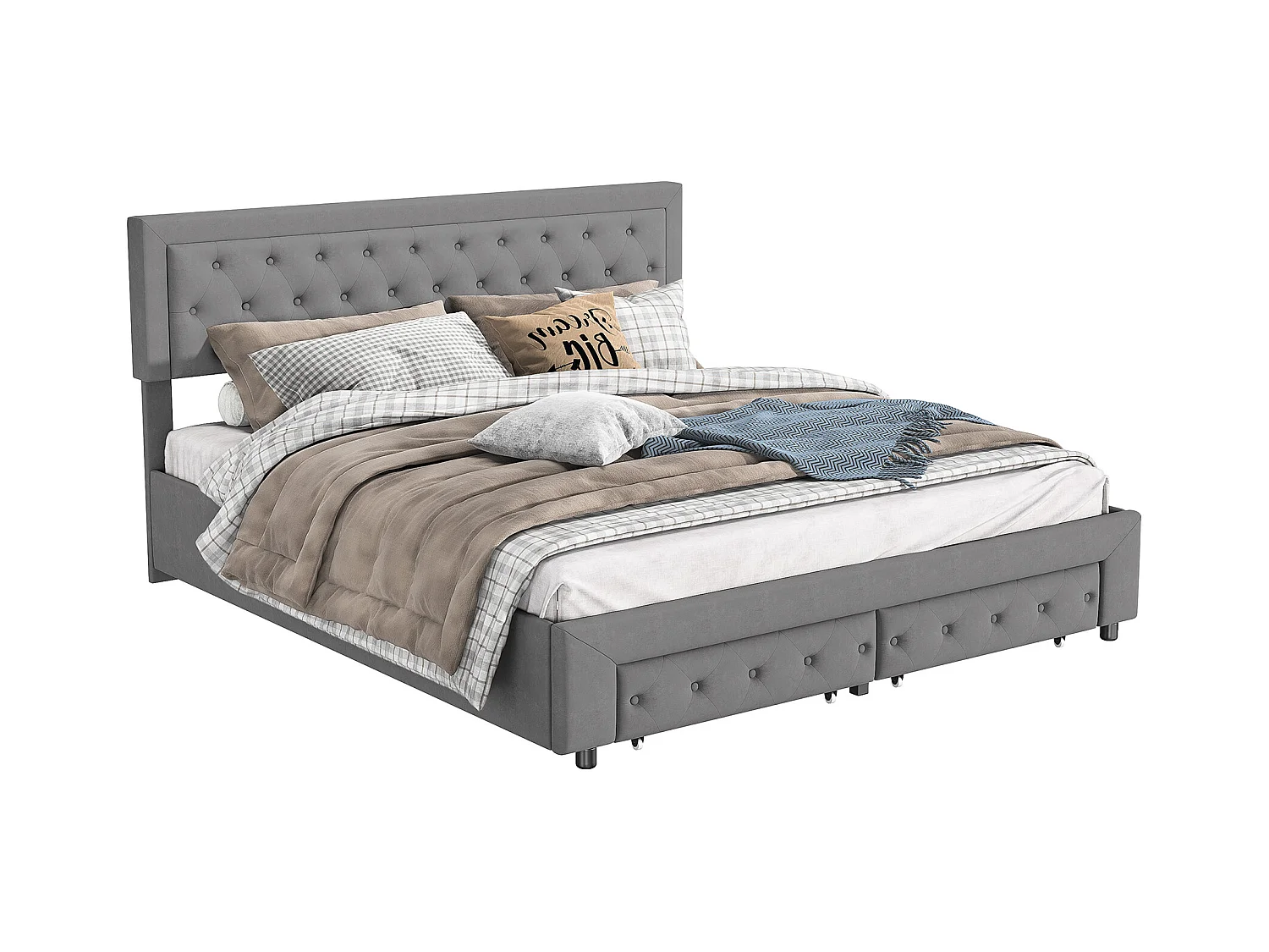 Tweepersoonsbed 160 x 200 cm met opbergruimte en lades, fluweel, lattenbodem, hydraulisch bed, grijs