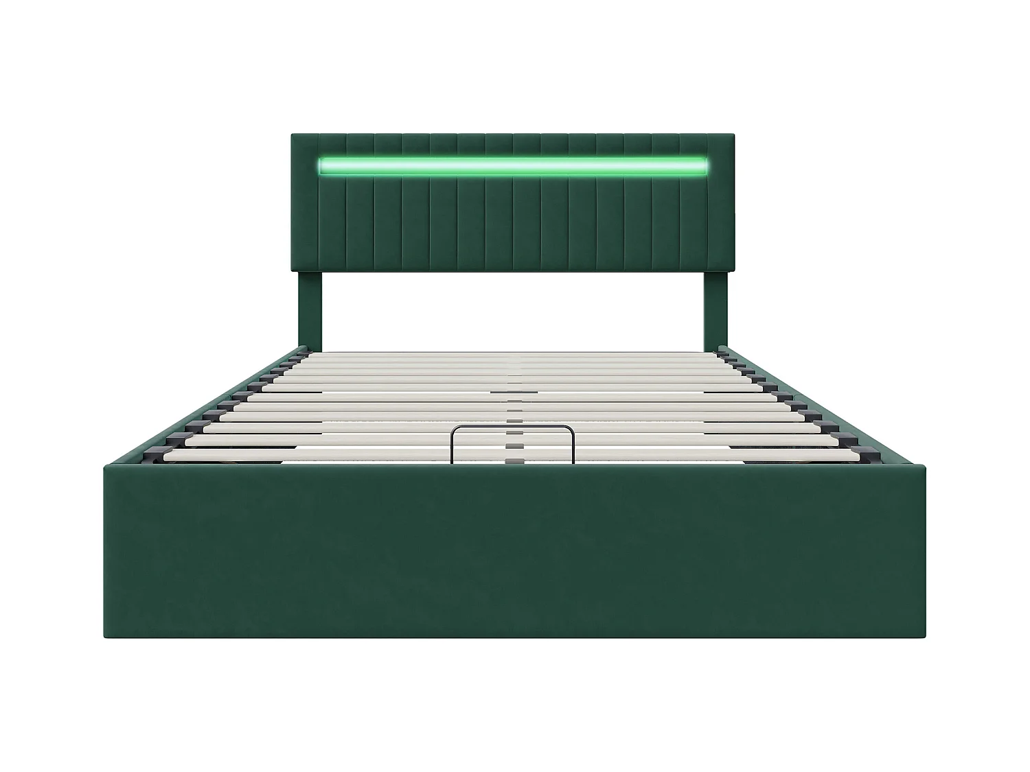 Doppelbett 160 x 200 cm, mit Hydraulik und LED, grüner Samt, höhenverstellbares Kopfteil