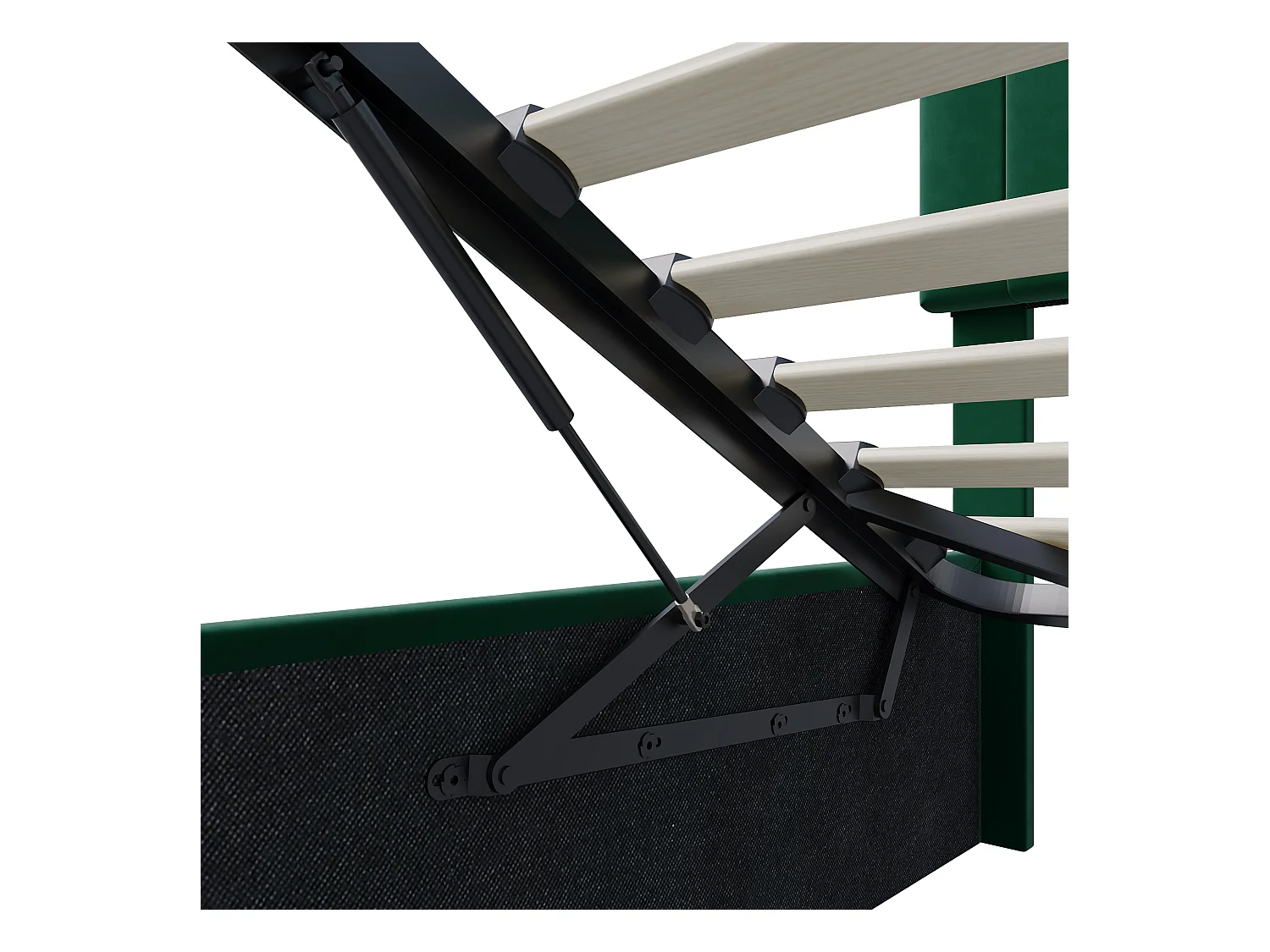 Doppelbett 160 x 200 cm, mit Hydraulik und LED, grüner Samt, höhenverstellbares Kopfteil