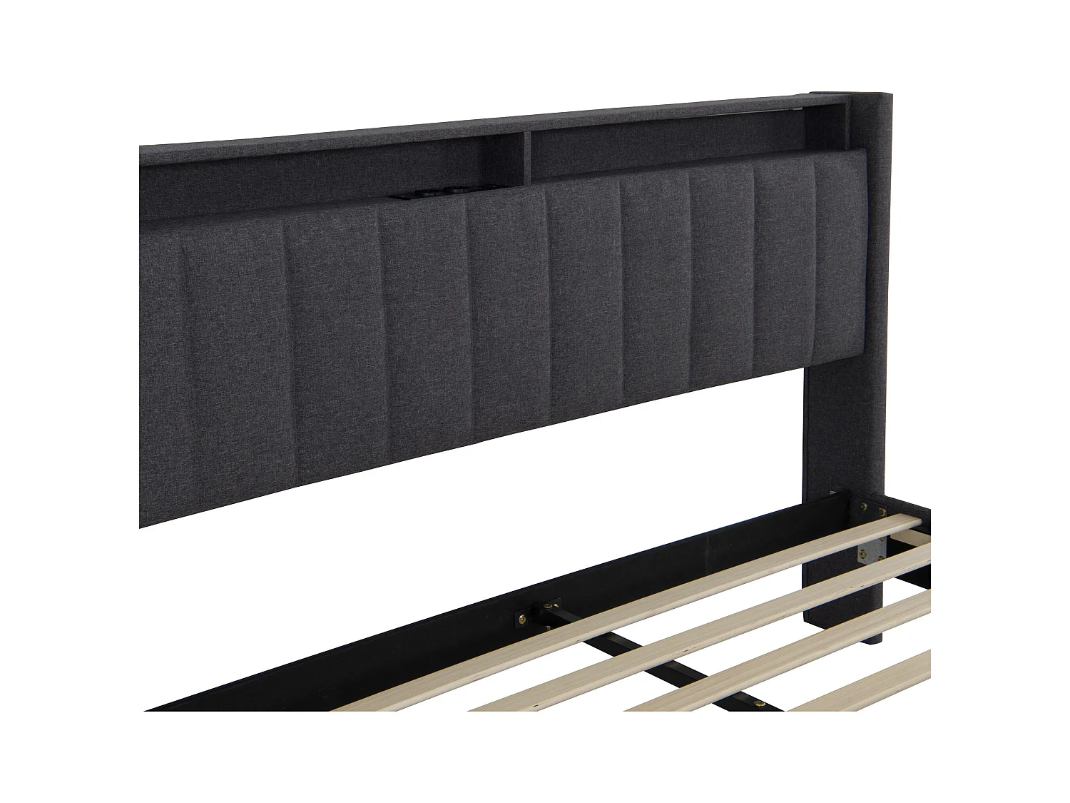 Lit Double Rembourré 140x200cm, Cadre De Lit Avec LED Et Prise USB, Sommier à Lattes, Gris