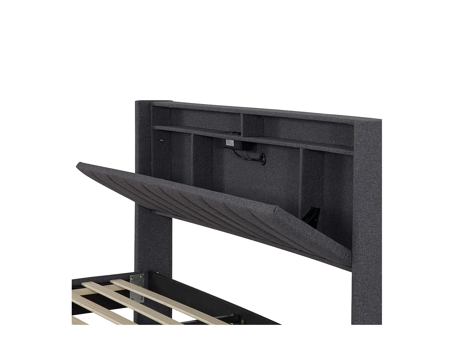 Gestoffeerd tweepersoonsbed 140x200cm, bedframe met LED-verlichting en USB-aansluiting, lattenbodem, grijs