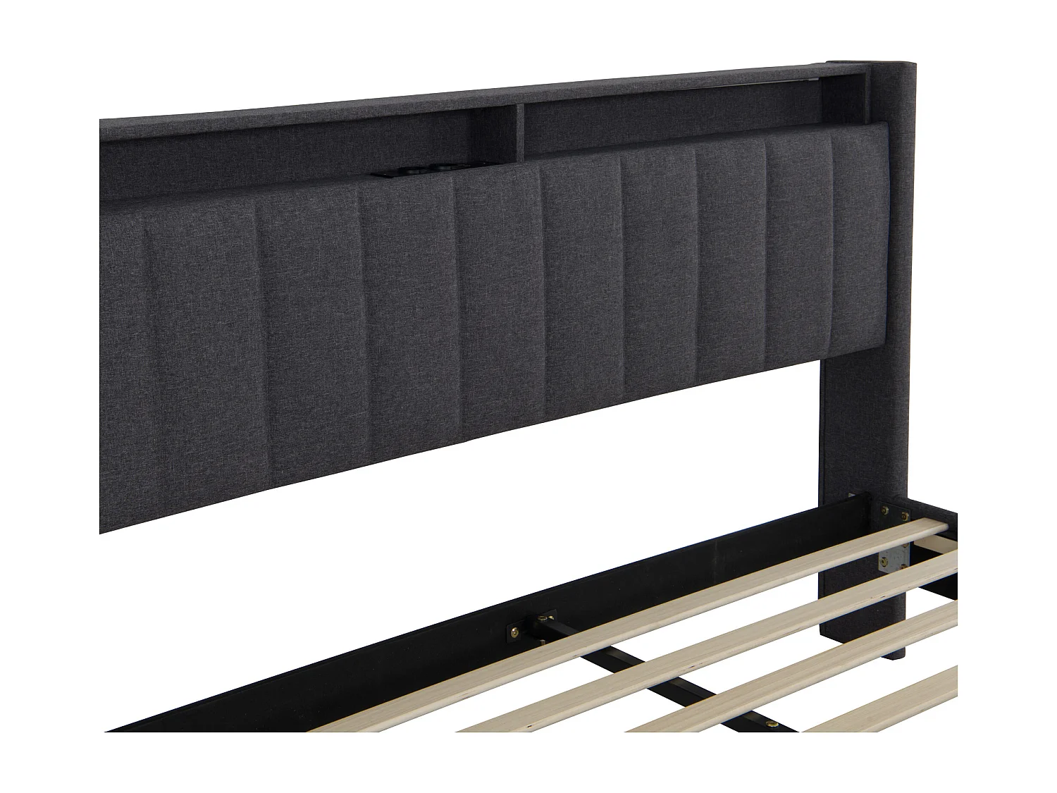 Lit Double Rembourré 140x200cm, Cadre De Lit Avec LED Et Prise USB, Sommier à Lattes, Gris