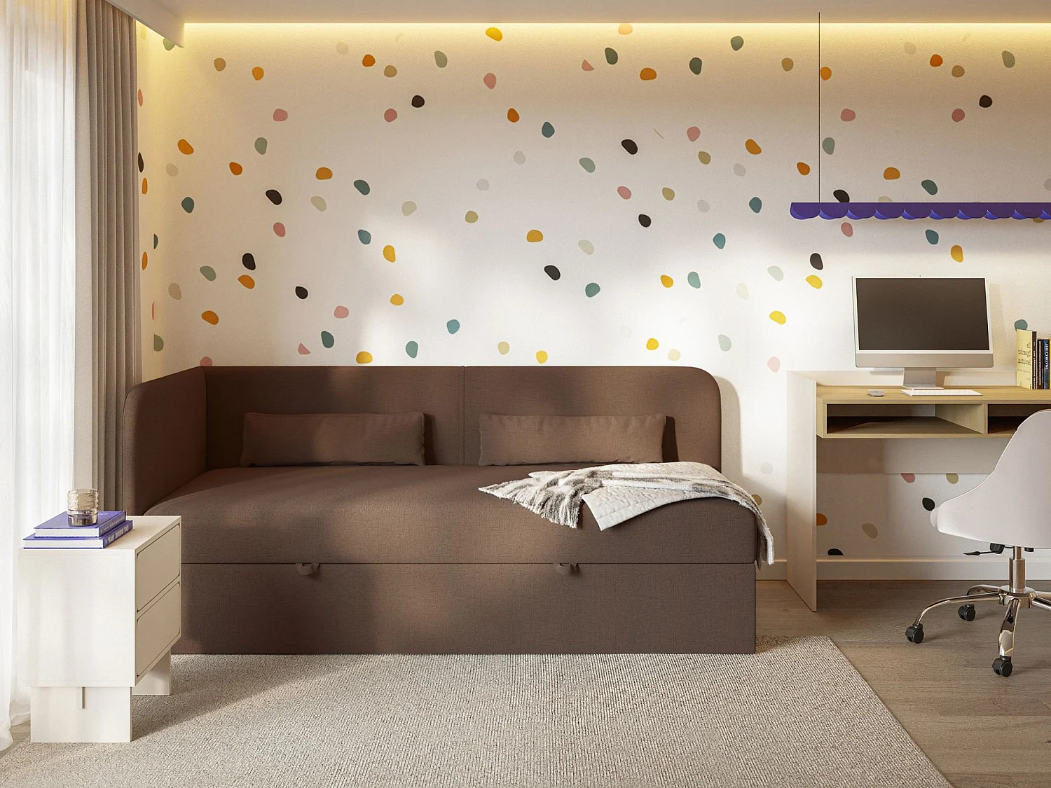 Lit ado avec rangement - olive - brun foncé - CALMMO