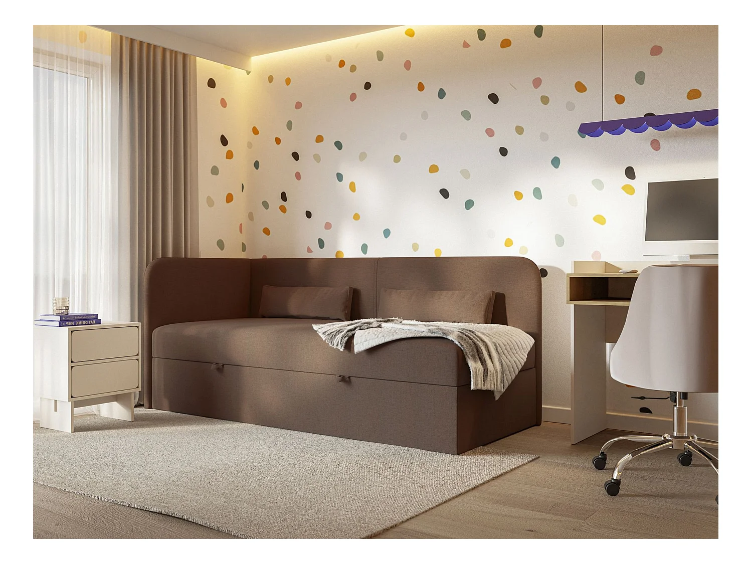 Lit ado avec rangement - olive - brun foncé - CALMMO