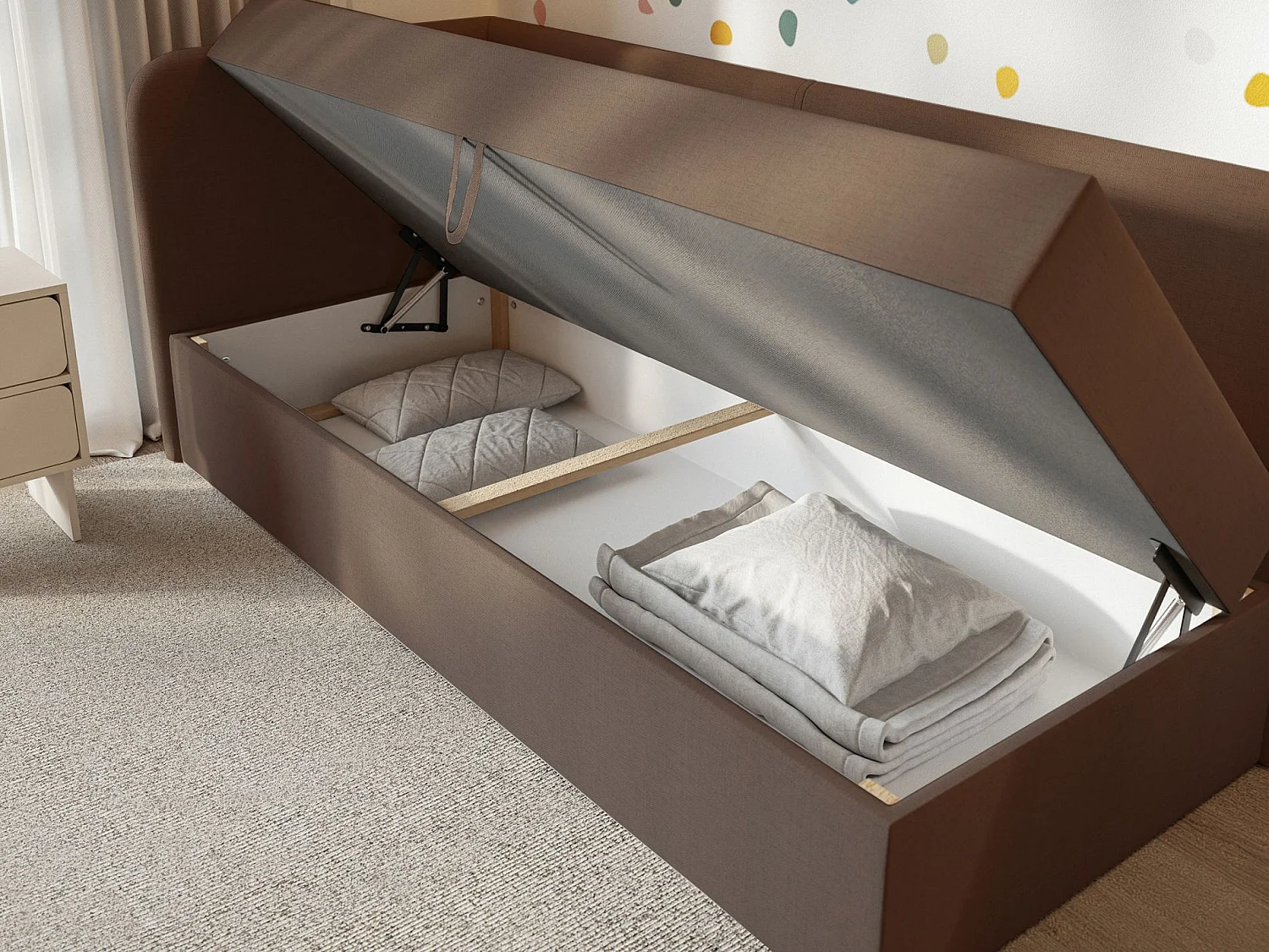 Lit ado avec rangement - olive - brun foncé - CALMMO