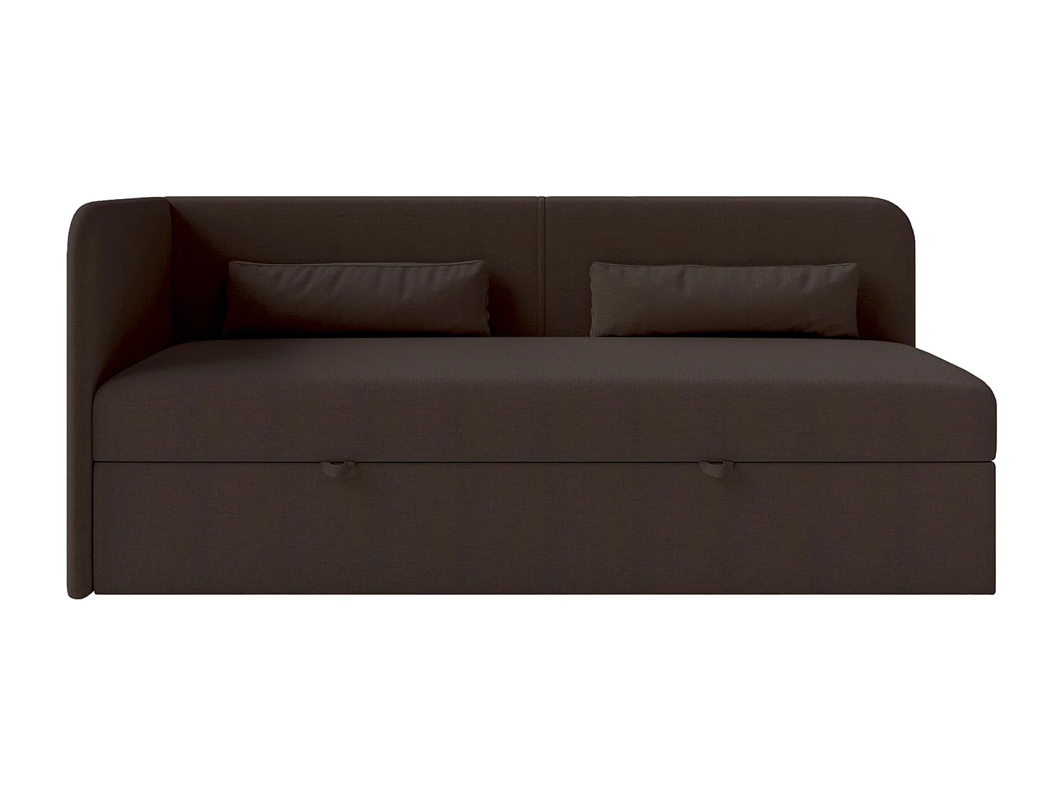 Jugendbett 90x200 mit Bettkasten – Chenille-Bezug – Kopfteil links – Dunkelbraun – CALMMO