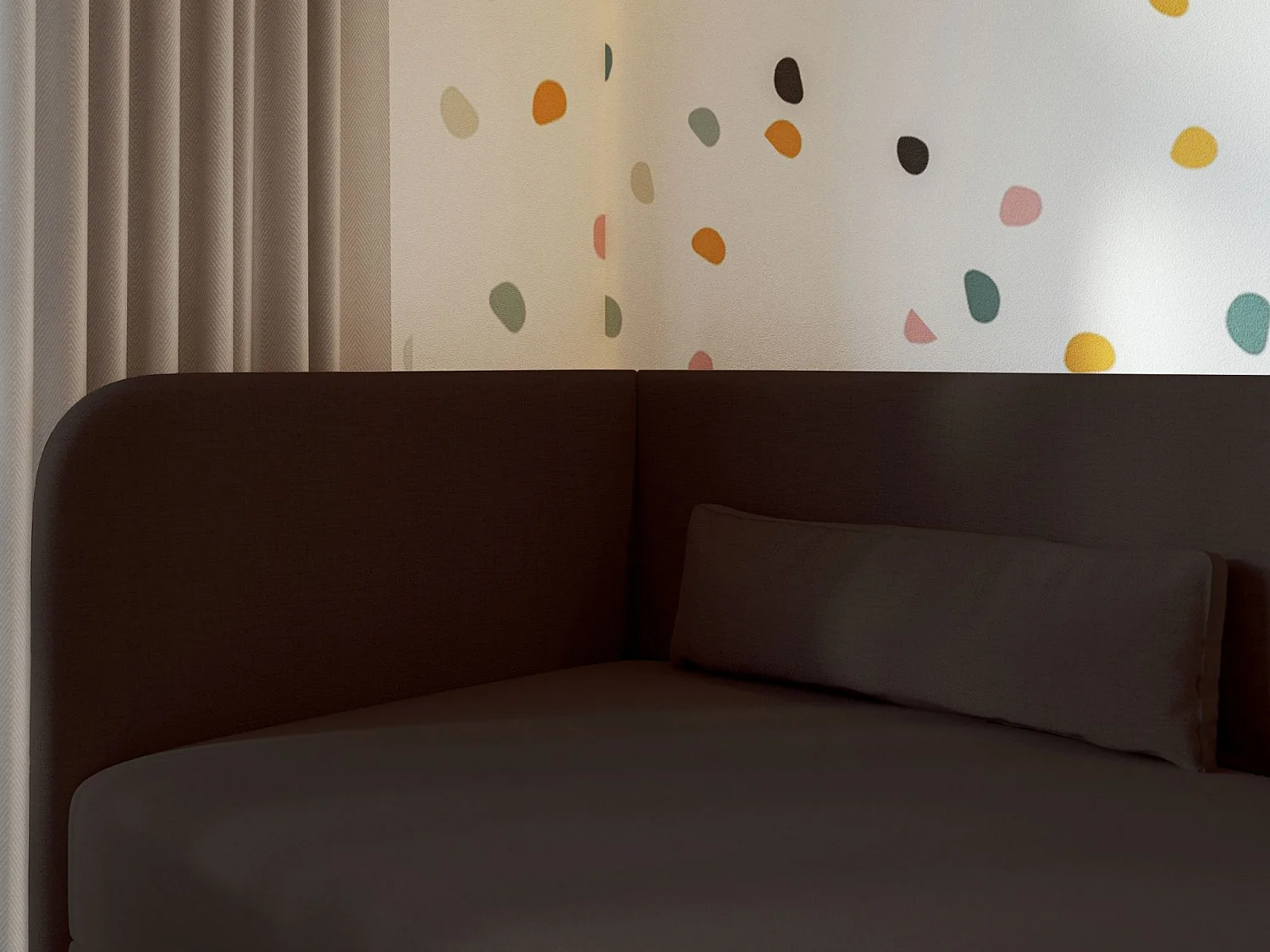 Jugendbett 90x200 mit Bettkasten – Chenille-Bezug – Kopfteil links – Dunkelbraun – CALMMO