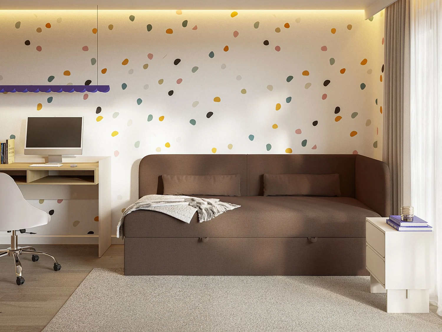 Lit ado avec rangement - olive - brun foncé - CALMMO