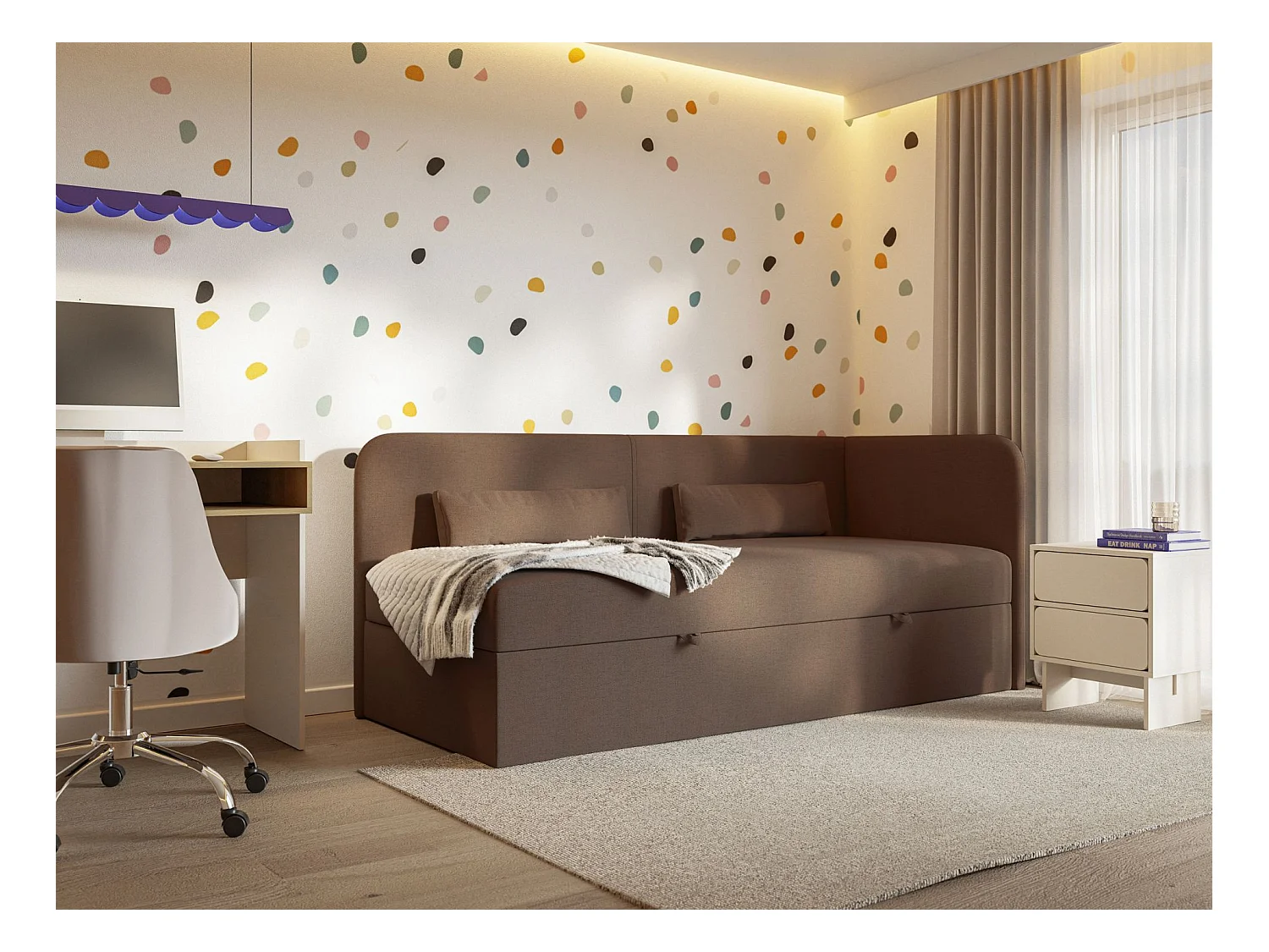 Lit ado avec rangement - olive - brun foncé - CALMMO