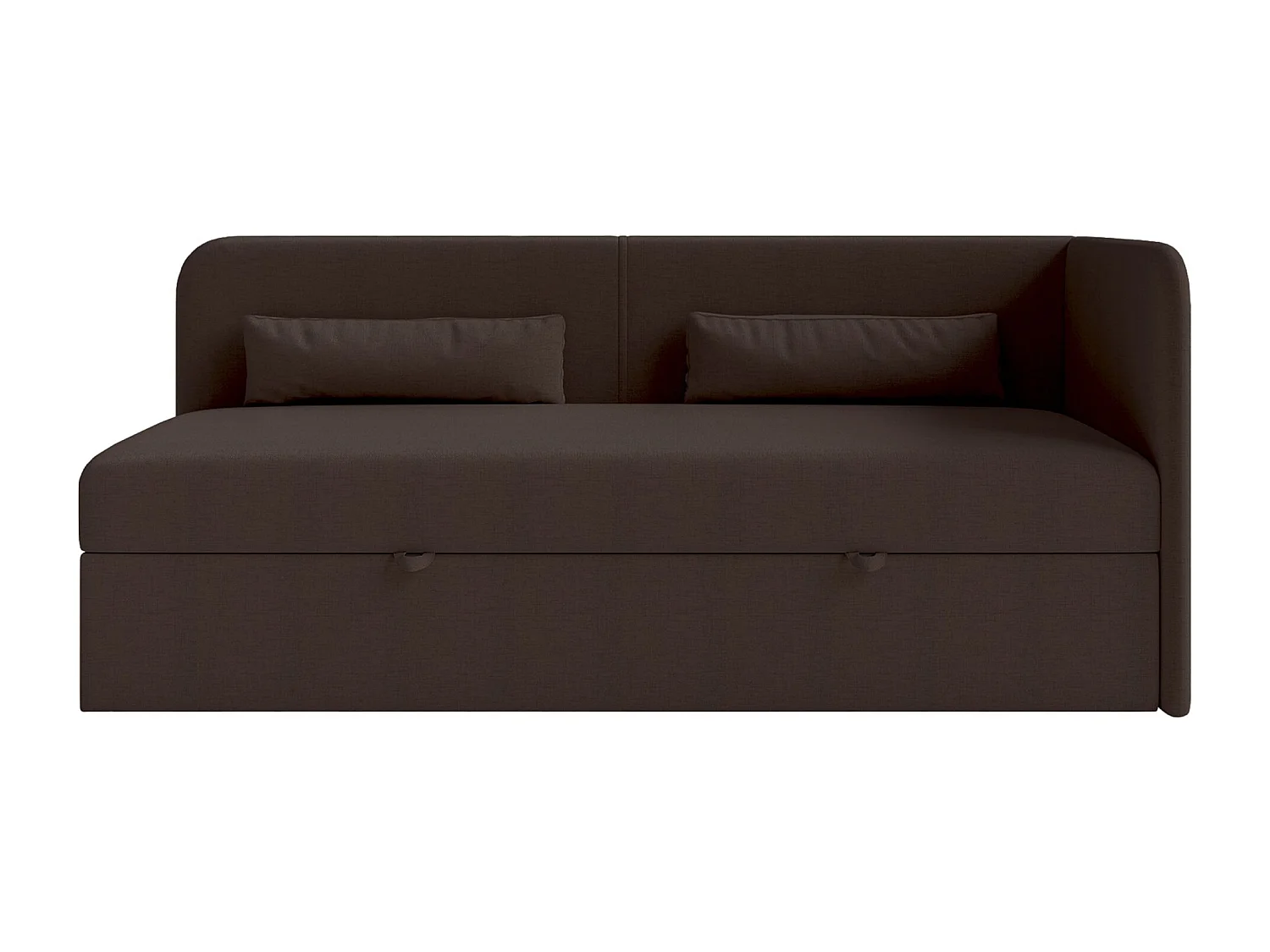 Jugendbett 90x200 mit Bettkasten – Chenille-Bezug – Kopfteil rechts – Dunkelbraun – CALMMO