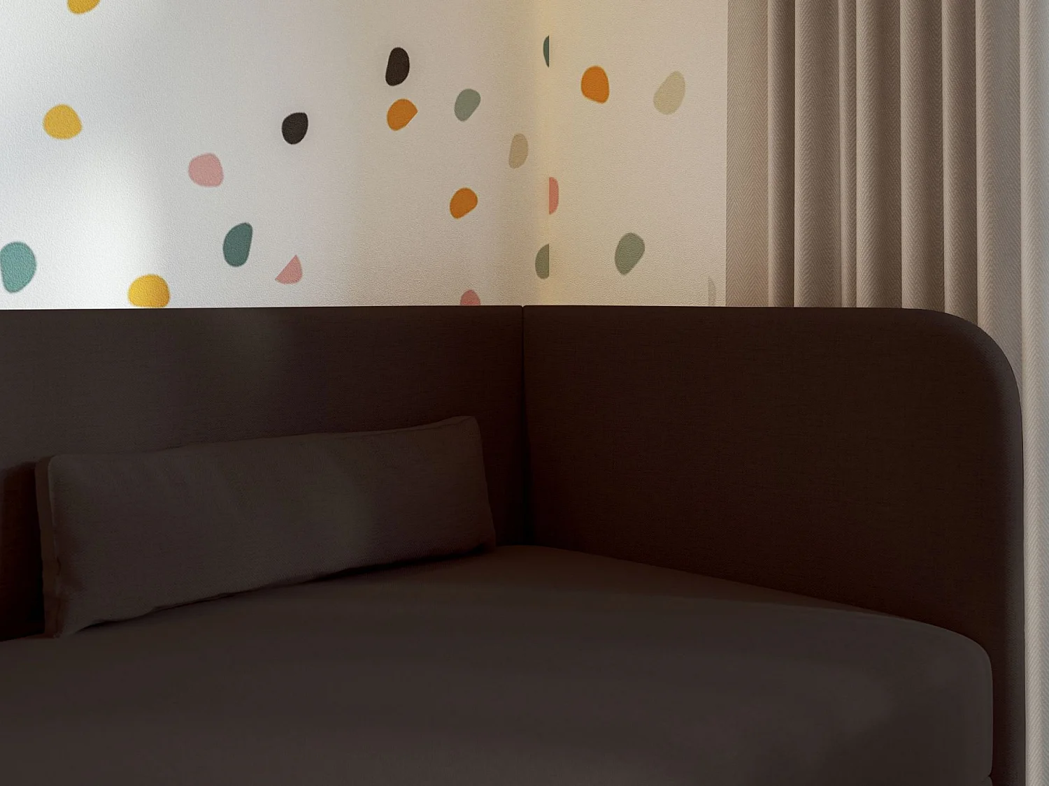 Jugendbett 90x200 mit Bettkasten – Chenille-Bezug – Kopfteil rechts – Dunkelbraun – CALMMO