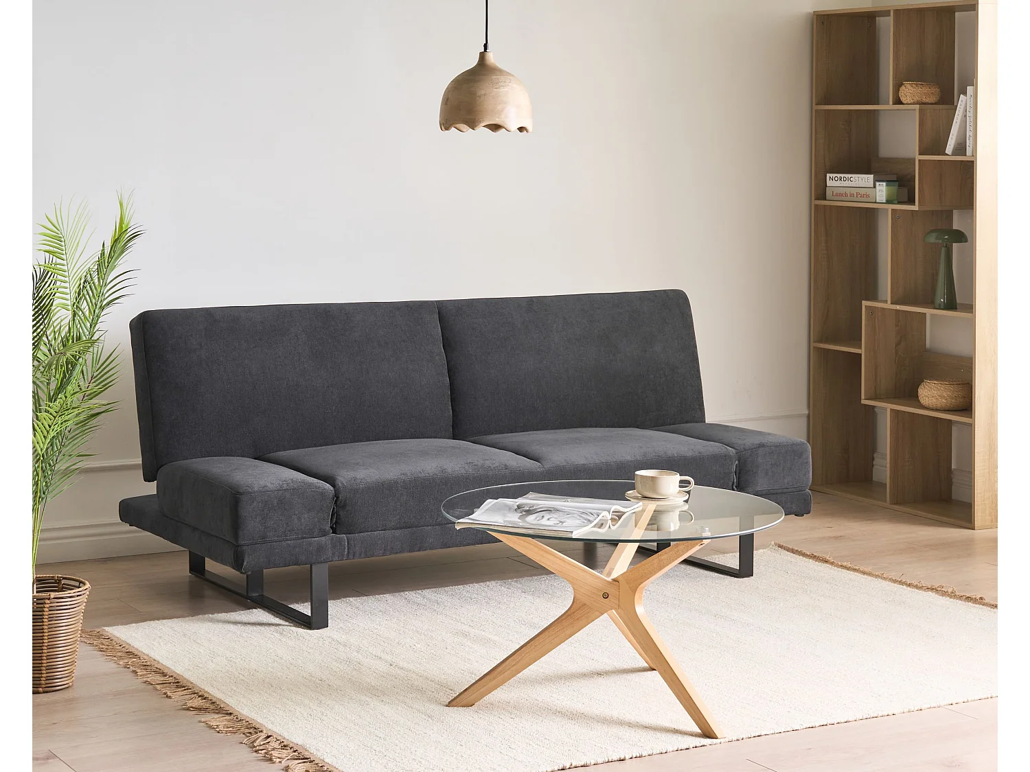 Canapé-lit 2 places YORK Tissu chenille Noir