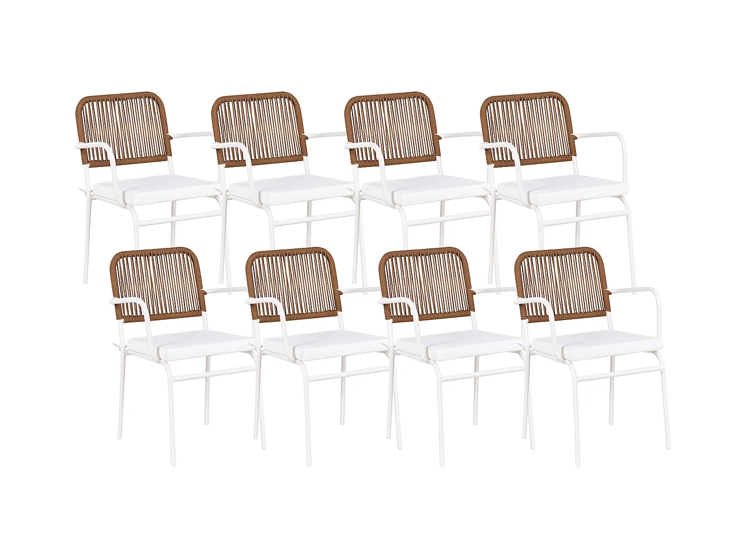 Lot de 8 chaises de jardin avec coussins TACENO Métal Blanc