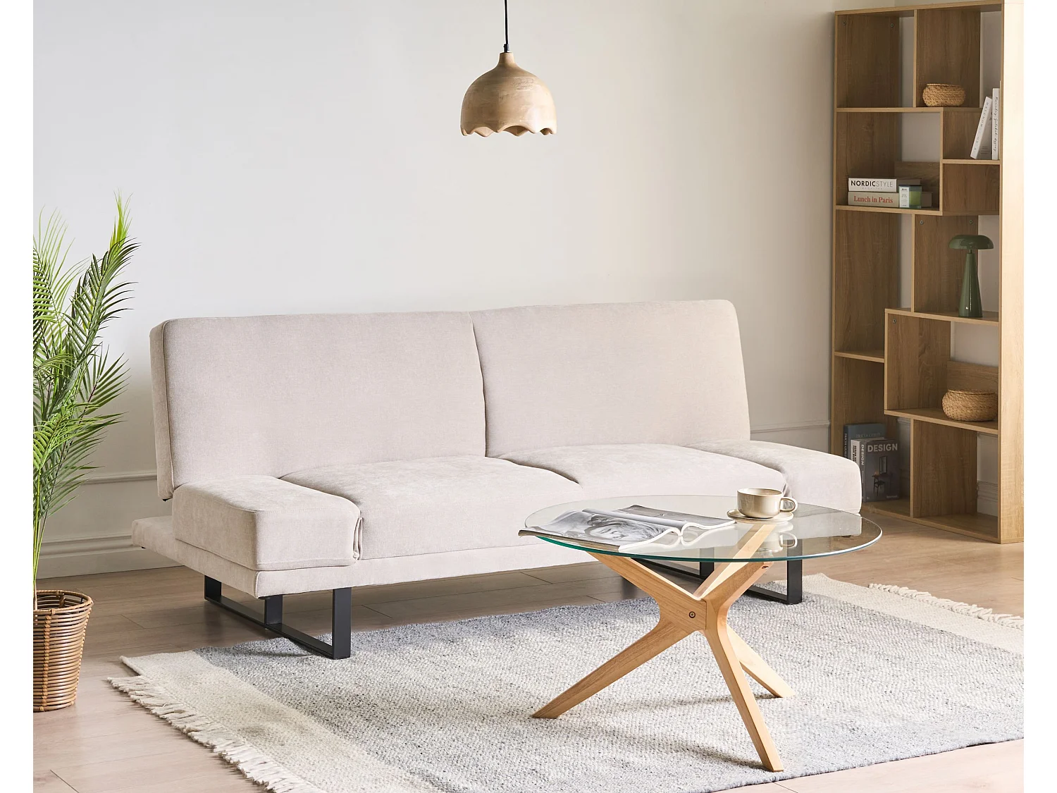 Canapé-lit 2 places YORK Tissu chenille Beige clair