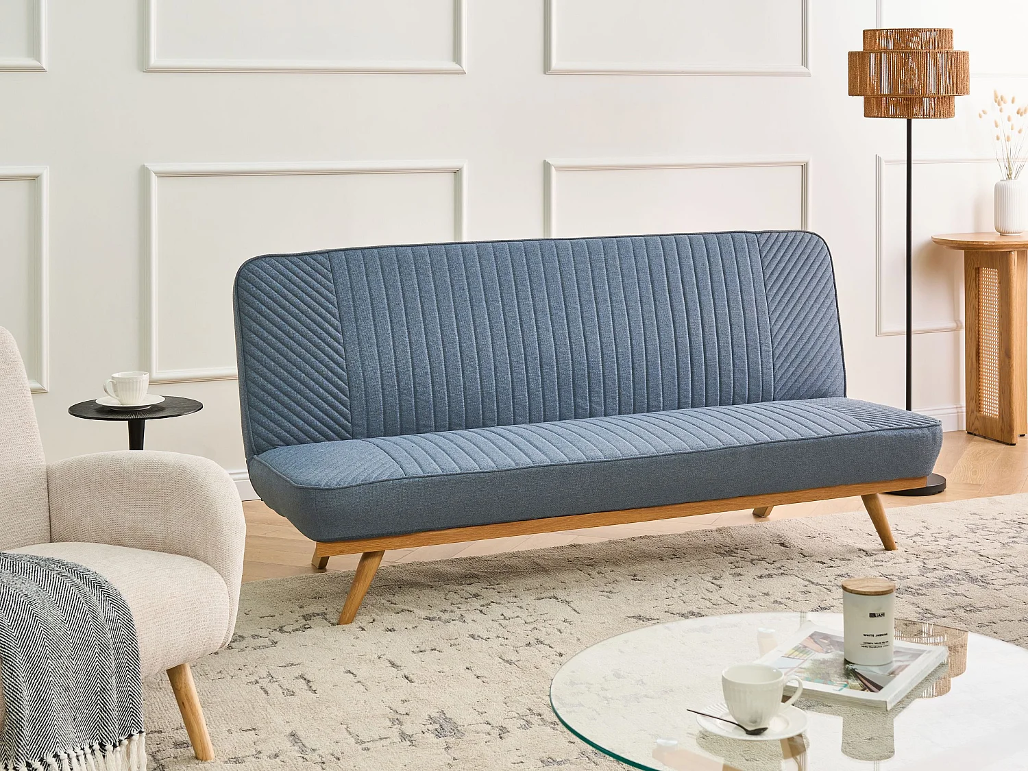 Canapé-lit 2 places KALFAFEL Tissu Bleu