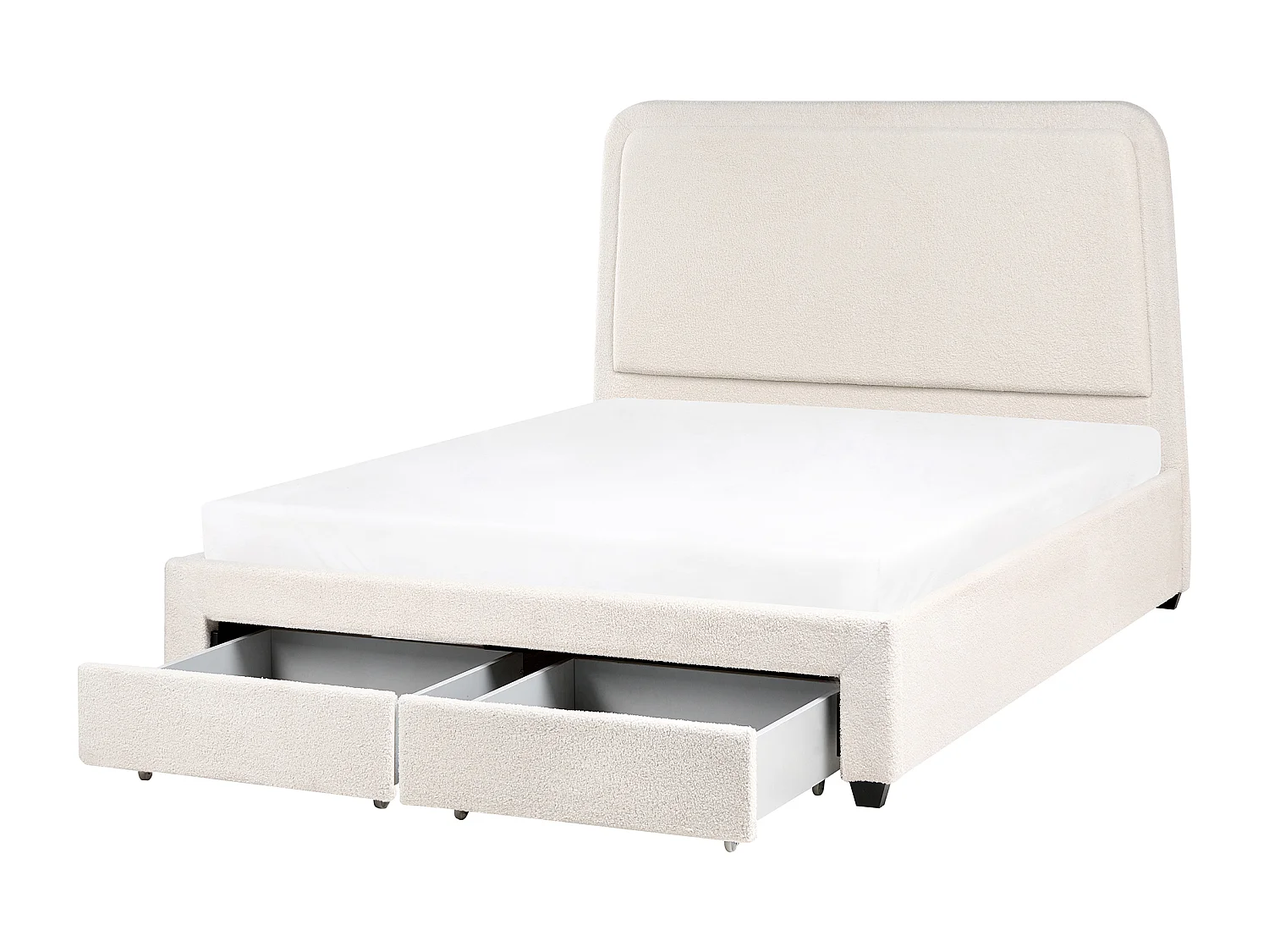 Lit avec tiroirs de rangement Bouclé SARDENT 140 x 200 cm Blanc cassé