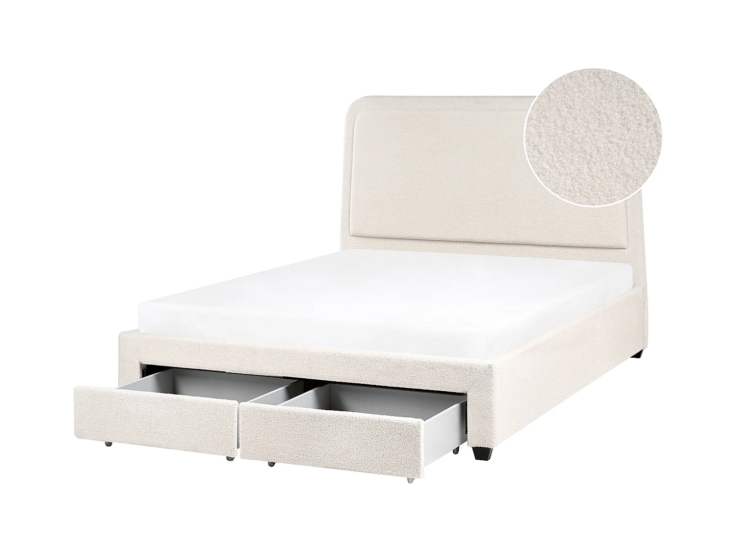 Lit avec tiroirs de rangement Bouclé SARDENT 140 x 200 cm Blanc cassé