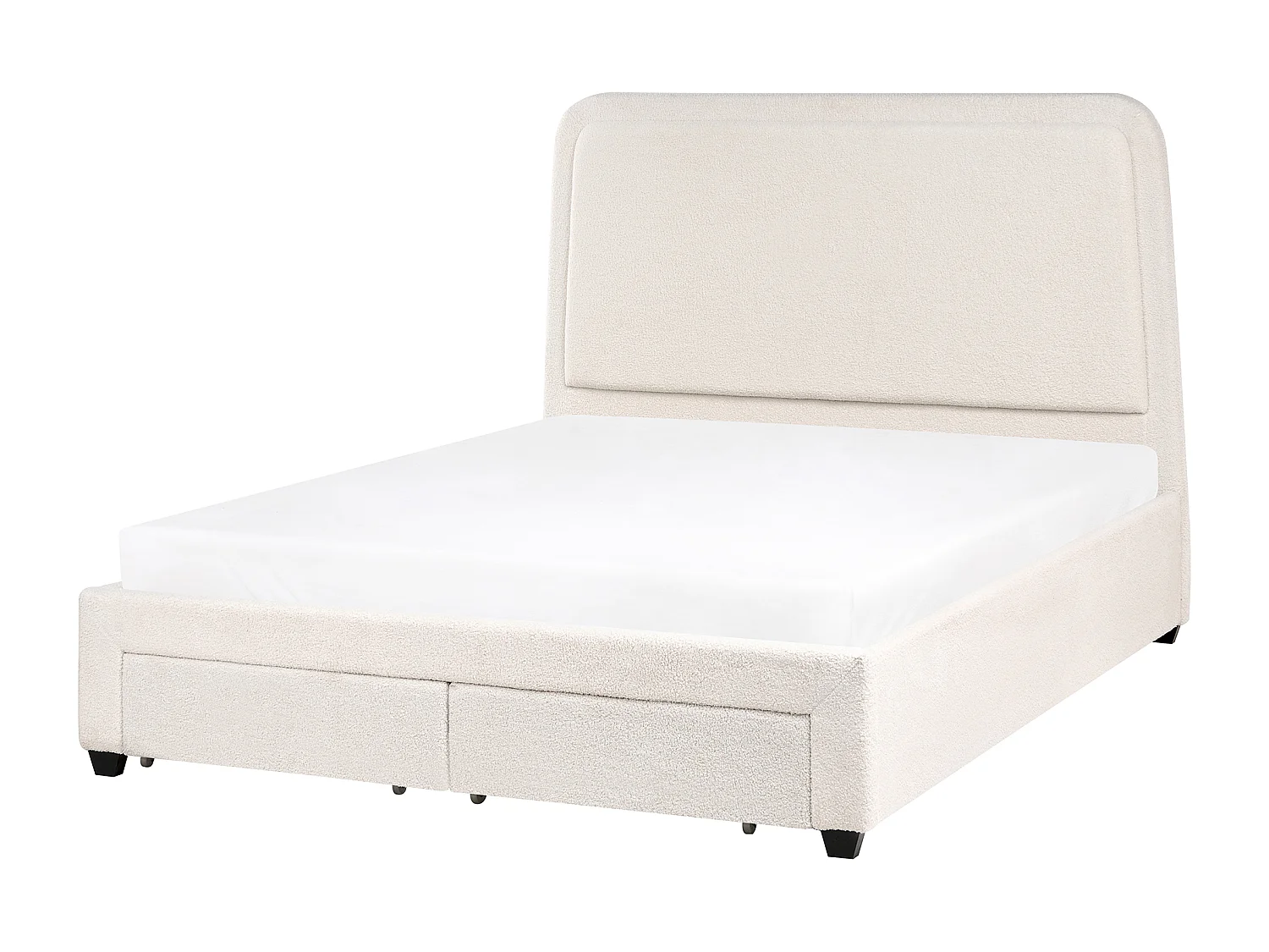 Lit avec tiroirs de rangement Bouclé SARDENT 140 x 200 cm Blanc cassé