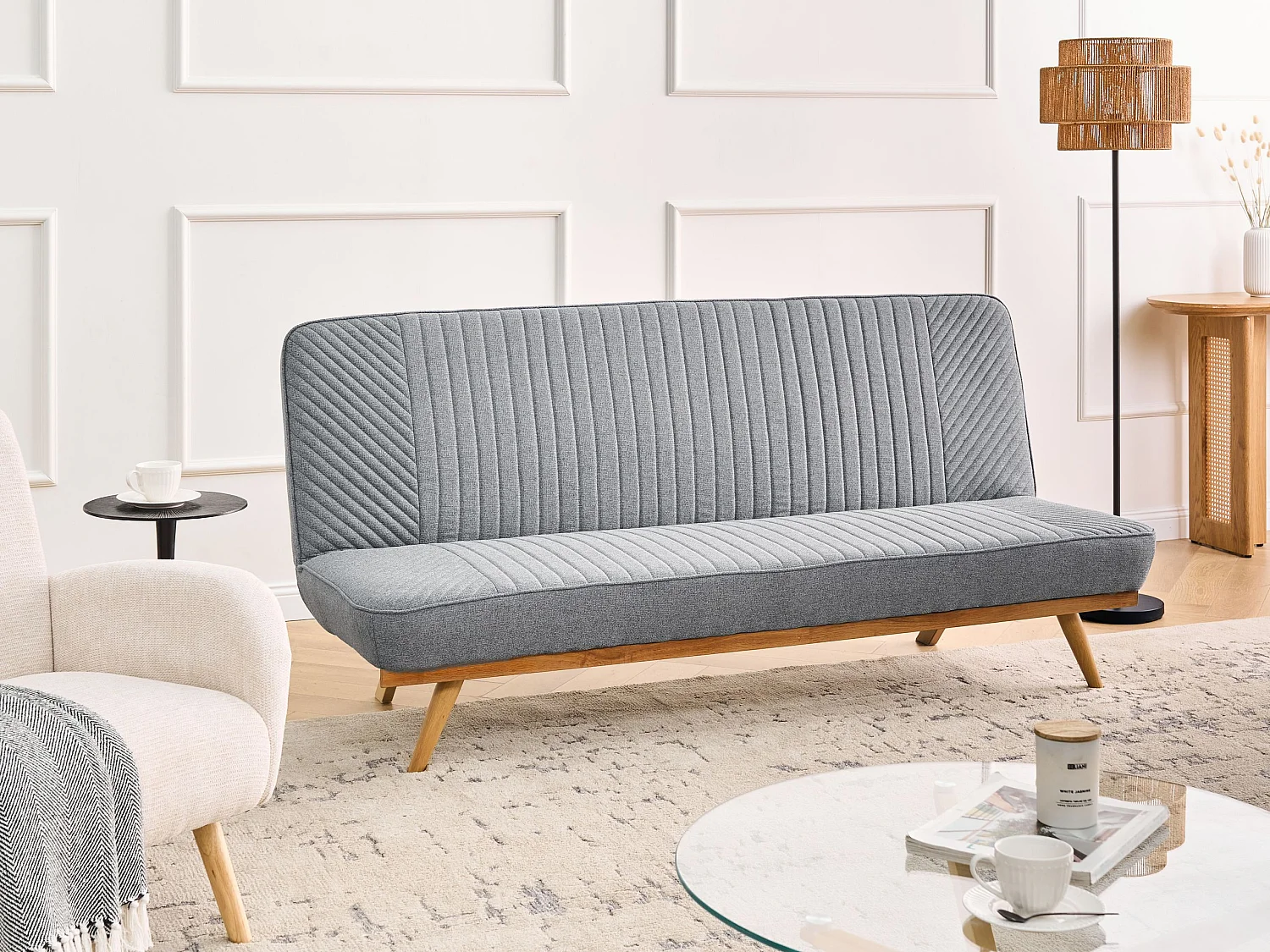 Sofa Bed 2 Seater KALFAFEL Fabric Grey