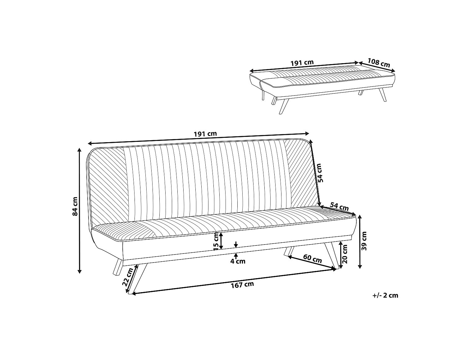 Sofa Bed 2 Seater KALFAFEL Fabric Grey