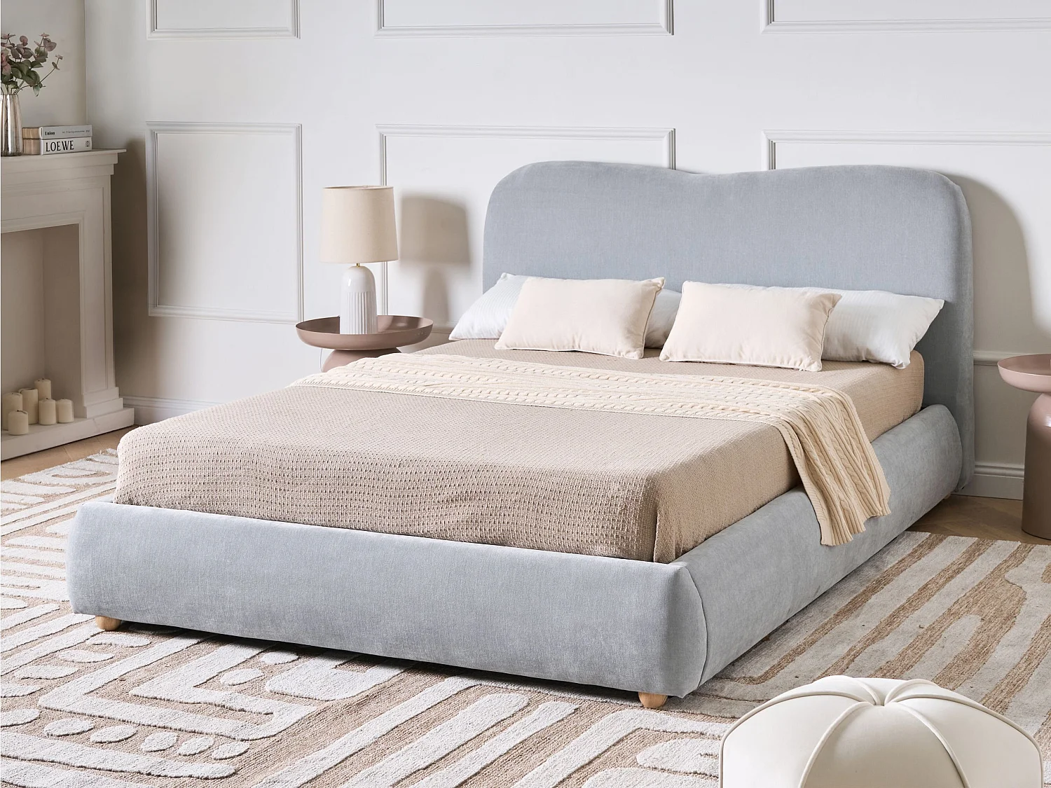 Lit ottoman Tissu BLAGNAC 140 x 200 cm Bleu clair