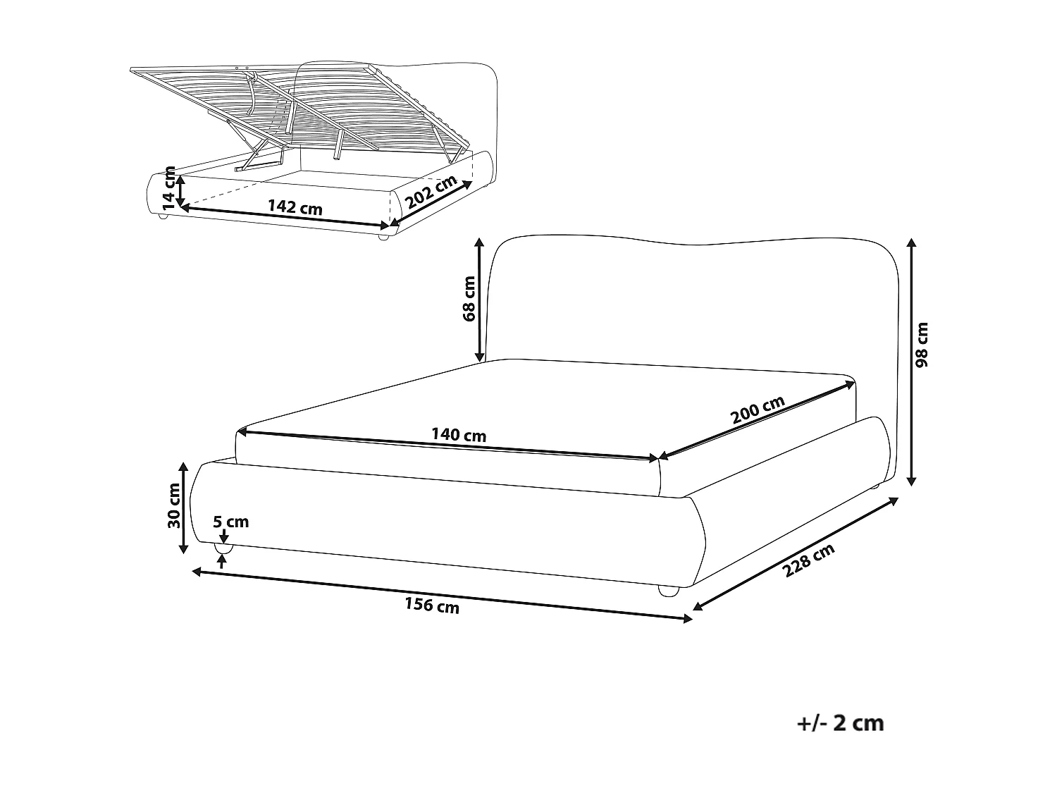 Lit ottoman Tissu BLAGNAC 140 x 200 cm Bleu clair