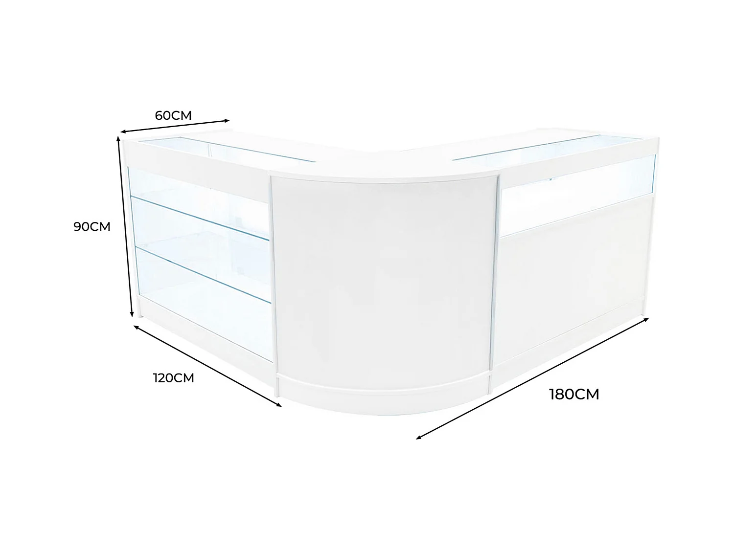 Set Mostradores Comerciales con Luz LED "TRITON" CM60 + K1200 + B1200 – Blanco