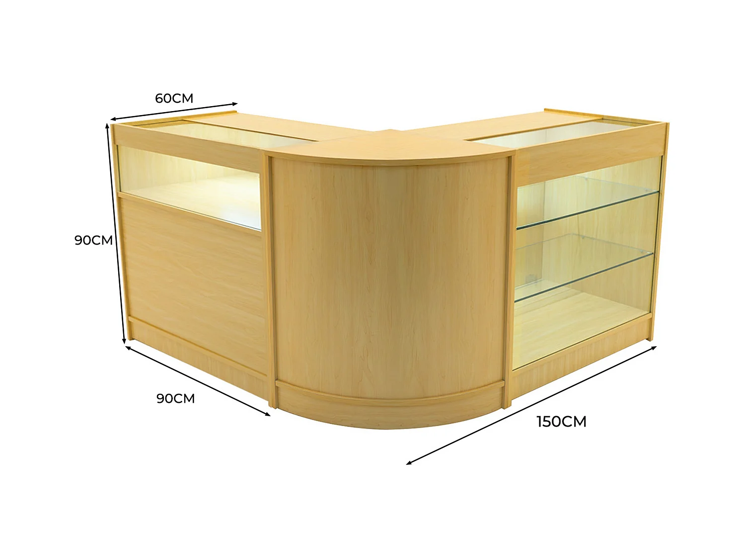 Set Mostradores Comerciales con Luz LED "TRITON" CM60 + K900 + B900 – Arce