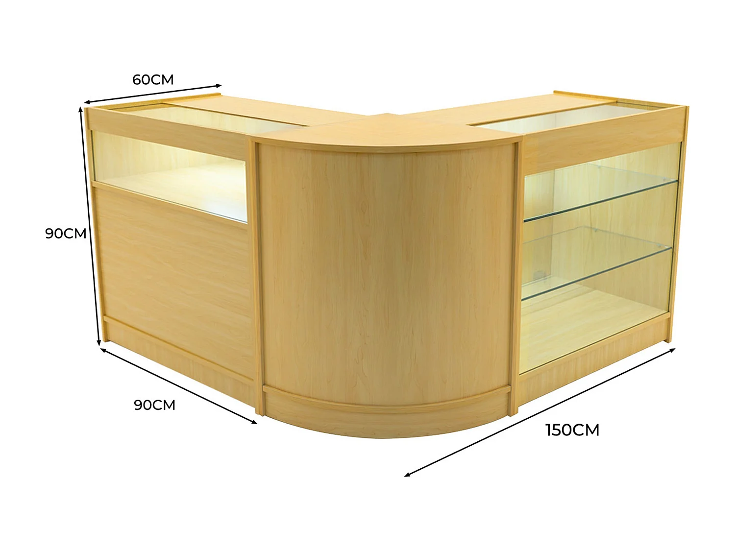 Conjunto de BalcÃµes Comerciais com Luz LED  "TRITON" CM60 + K900 + B900 â€“ cor Maple