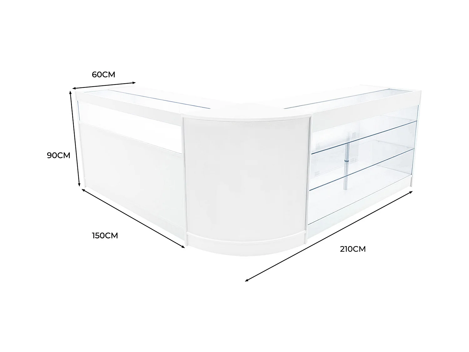 Set Mostradores Comerciales con Luz LED "TRITON" CM60 + K1500 + B1500 – Blanco