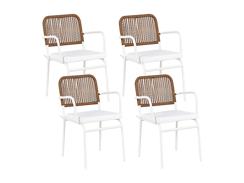 Lot de 4 chaises de jardin avec coussins TACENO Métal Blanc