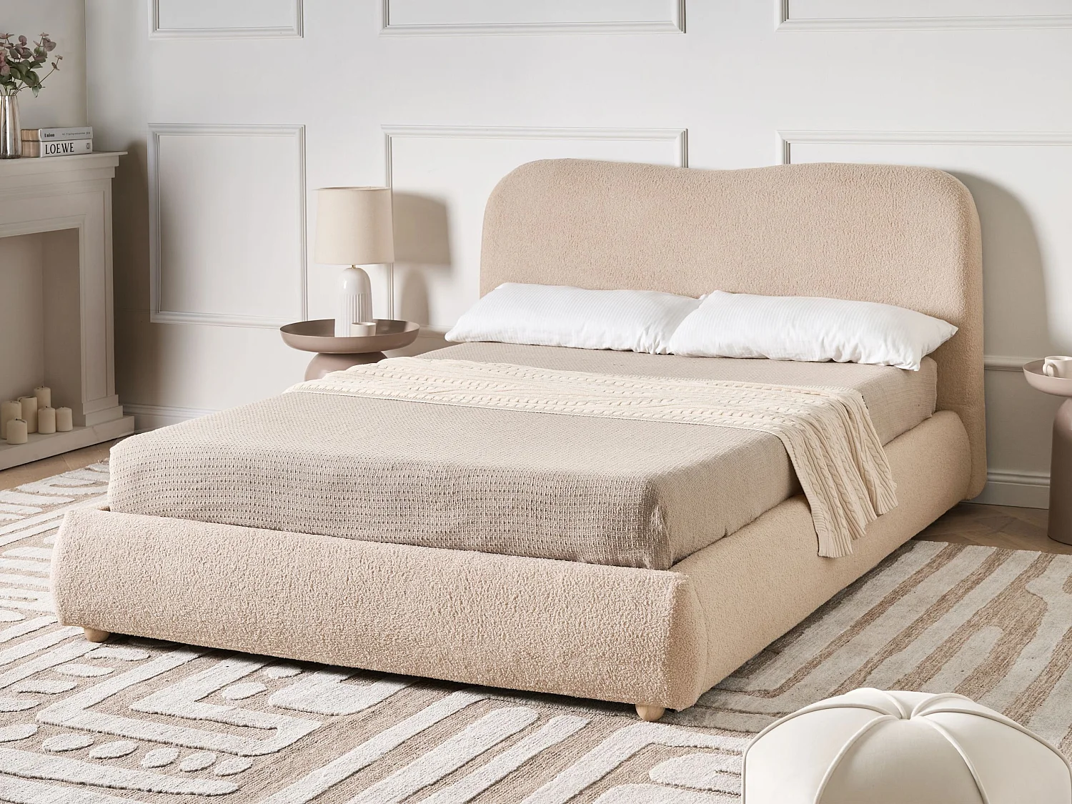 Ottoman Bed BLAGNAC Boucle Beige 140 x 200 cm (EU Double)