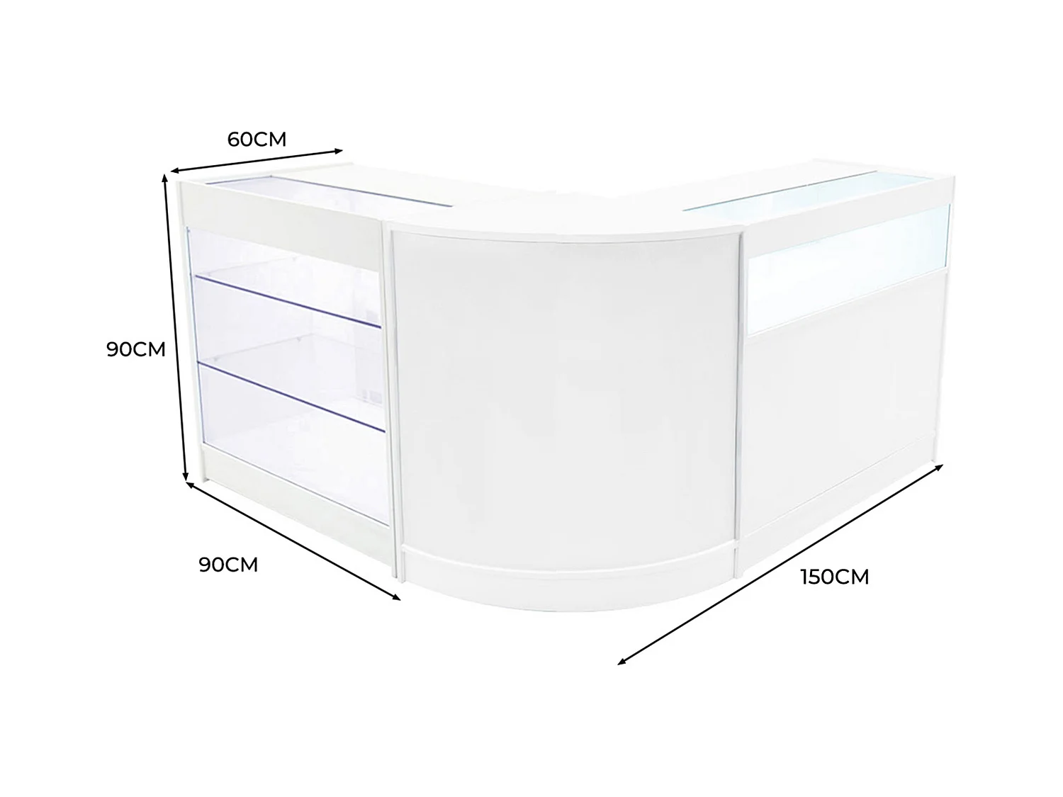 Set Mostradores Comerciales con Luz LED "TRITON" CM60 + K900 + B900 – Blanco