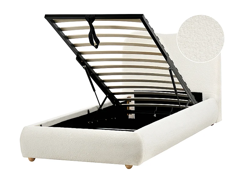 Lit ottoman Bouclé BLAGNAC 90 x 200 cm Blanc cassé