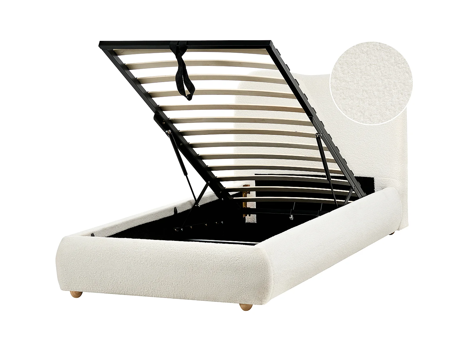 Lit ottoman Bouclé BLAGNAC 90 x 200 cm Blanc cassé