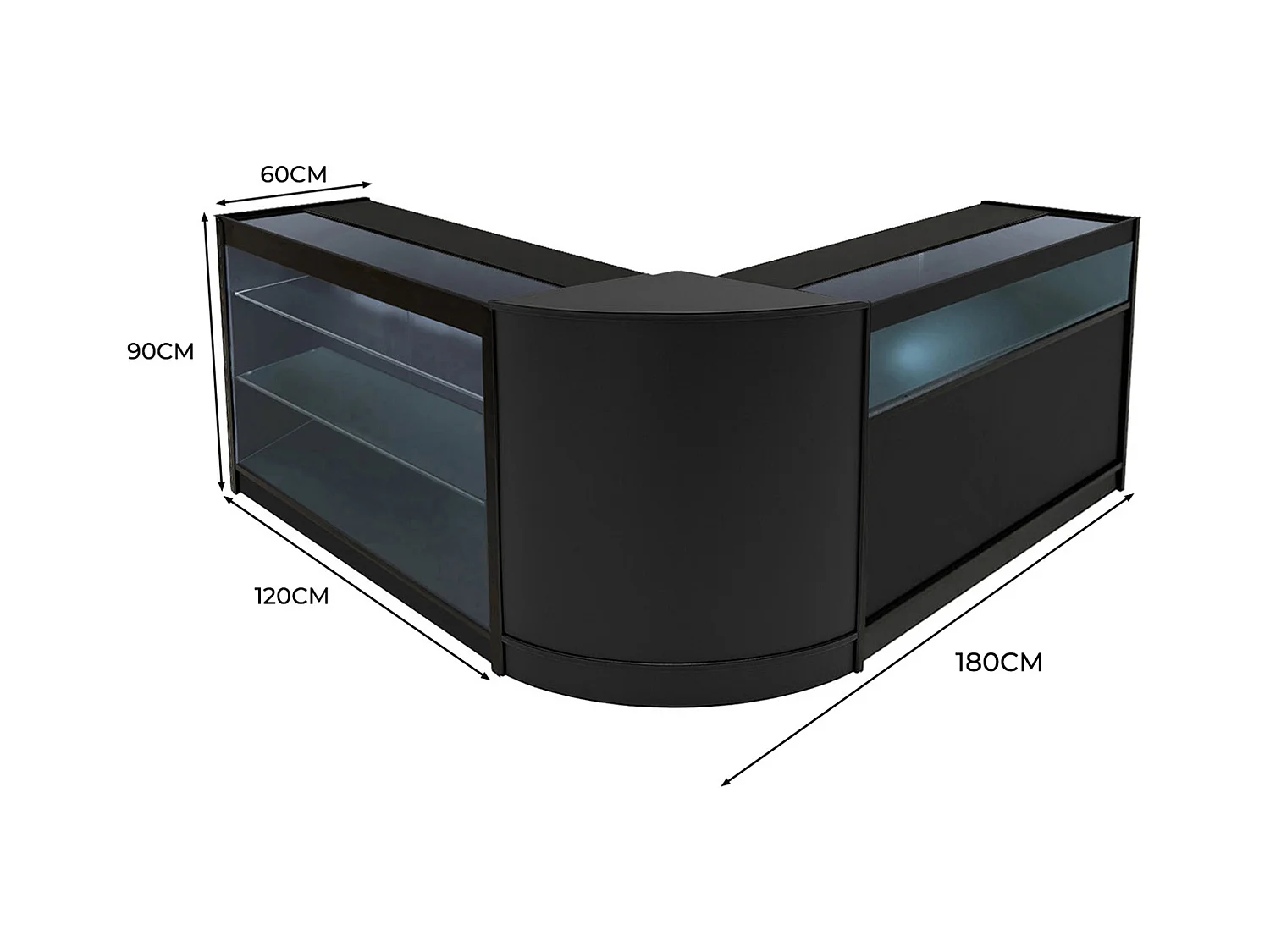 Set Mostradores Comerciales con Luz LED "TRITON" CM60 + K1200 + B1200 – Negro