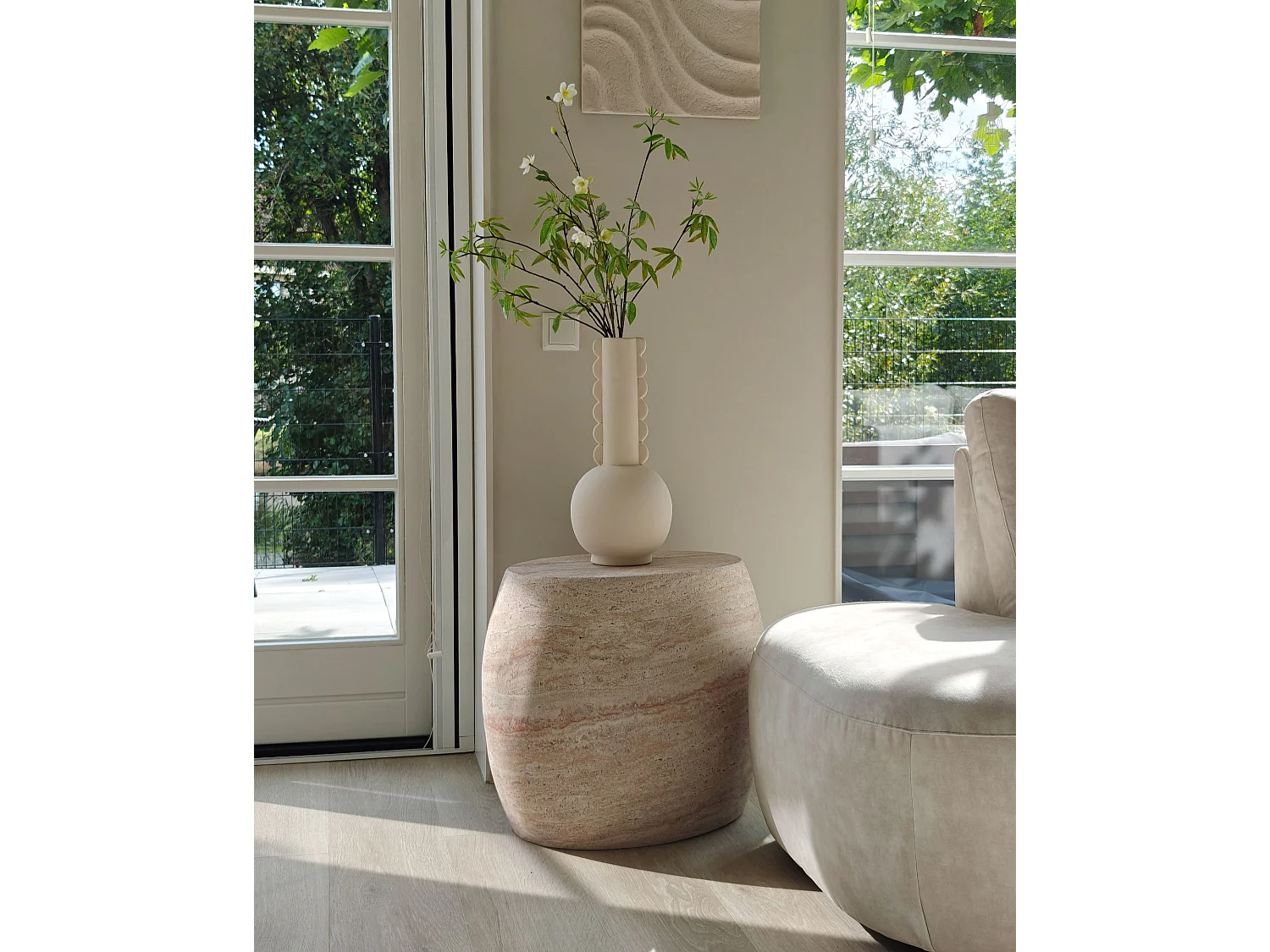 Table d'appoint RICADI 40 cm 58 cm Effet travertin