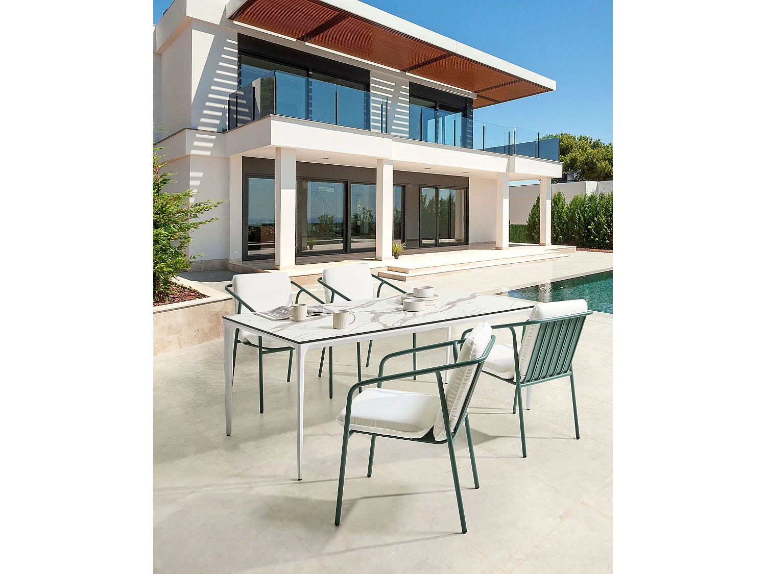 Lot de 4 chaises de jardin avec coussins ASCIANO Métal Vert