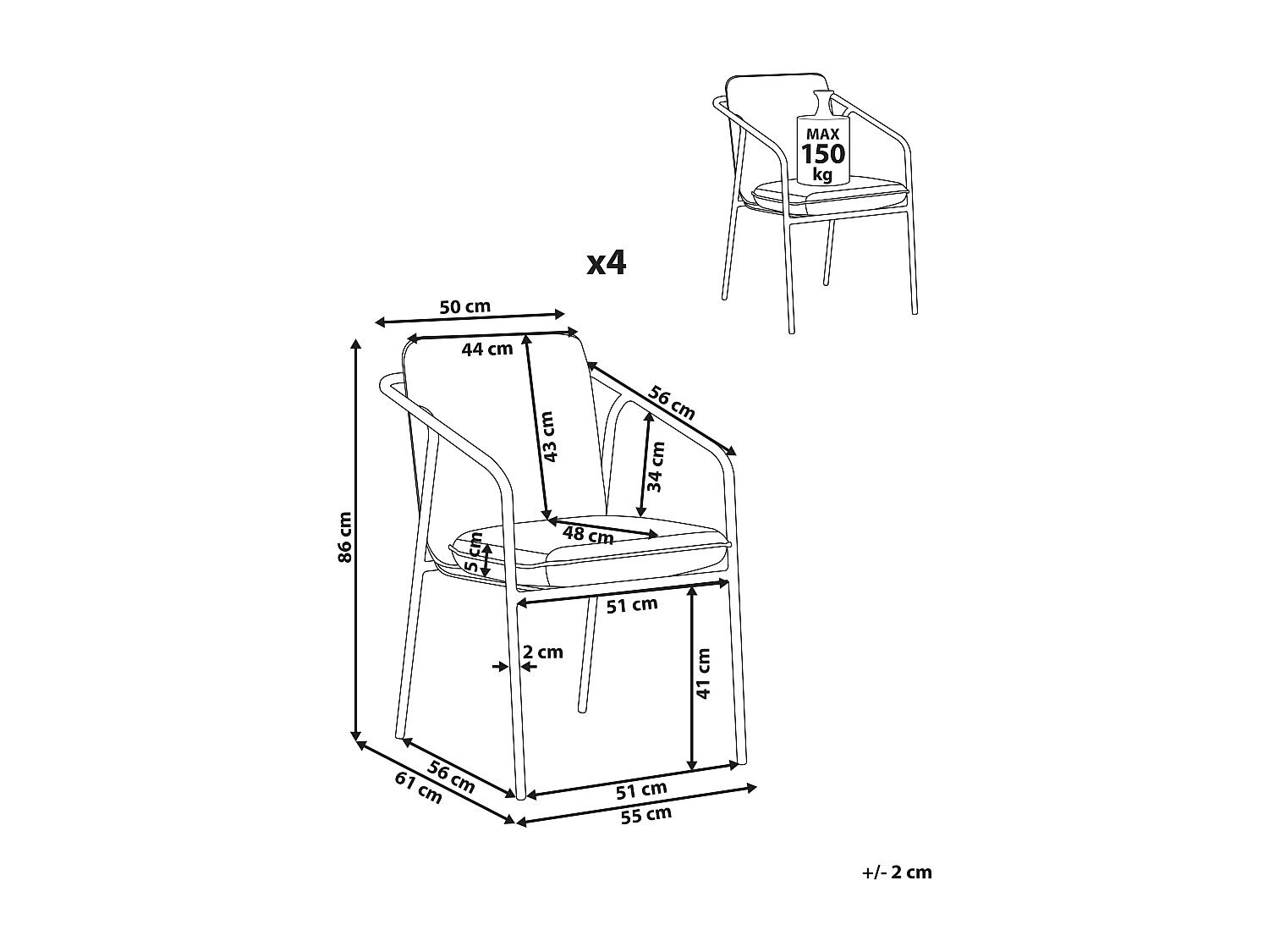 Lot de 4 chaises de jardin avec coussins ASCIANO Métal Vert