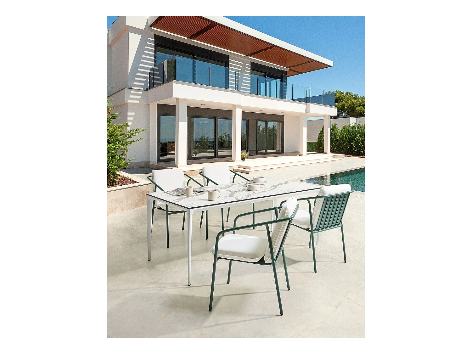 Lot de 4 chaises de jardin avec coussins ASCIANO Métal Vert