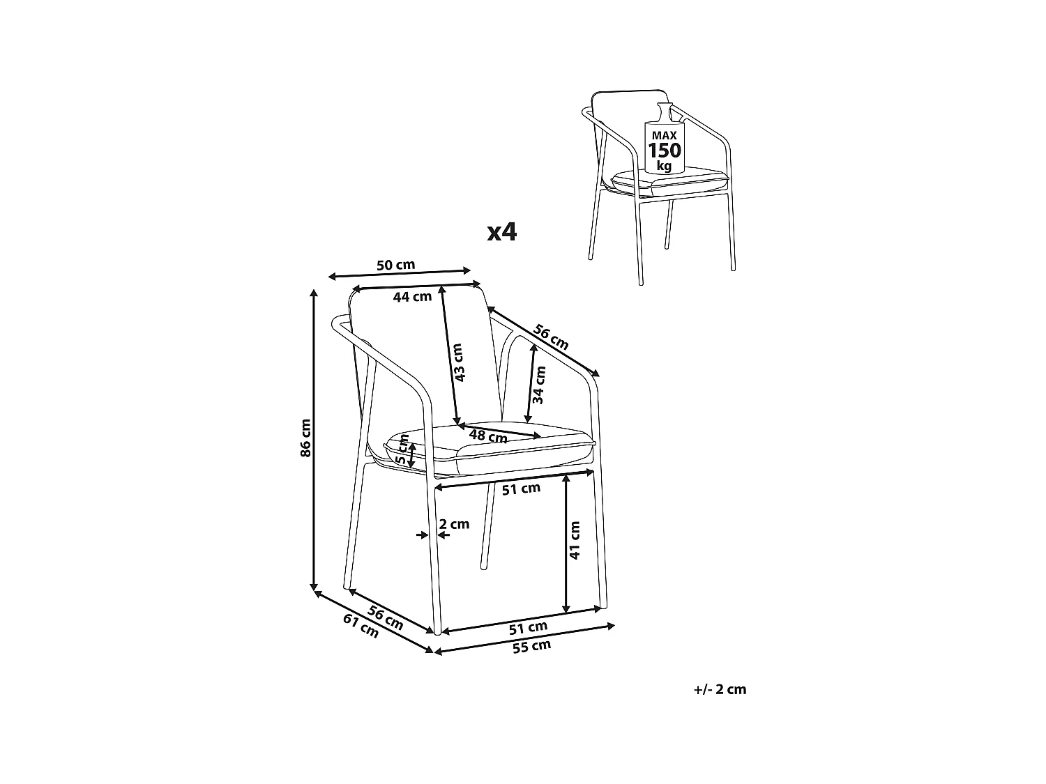 Lot de 4 chaises de jardin avec coussins ASCIANO Métal Vert