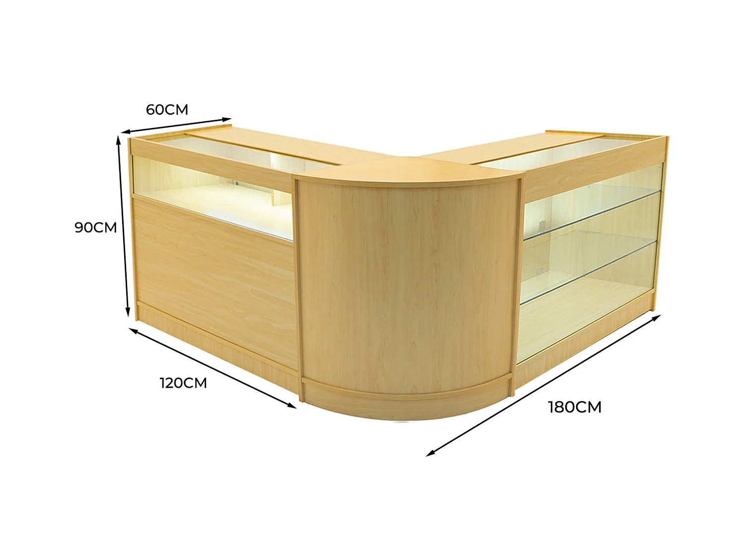 Set Mostradores Comerciales con Luz LED "TRITON" CM60 + K1200 + B1200 – Arce