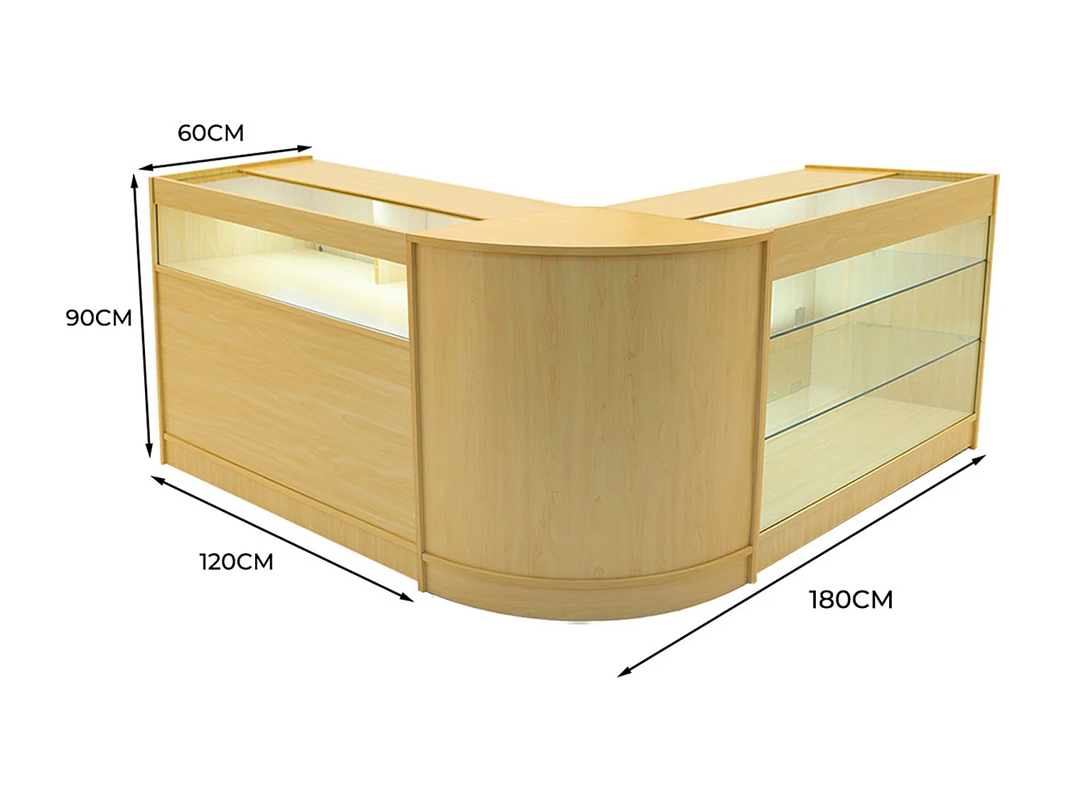 Conjunto de BalcÃµes Comerciais com Luz LED  "TRITON" CM60 + K1200 + B1200 â€“ cor Maple