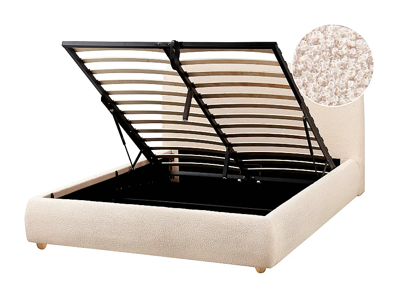 Lit ottoman Bouclé BLAGNAC 140 x 200 cm Beige clair