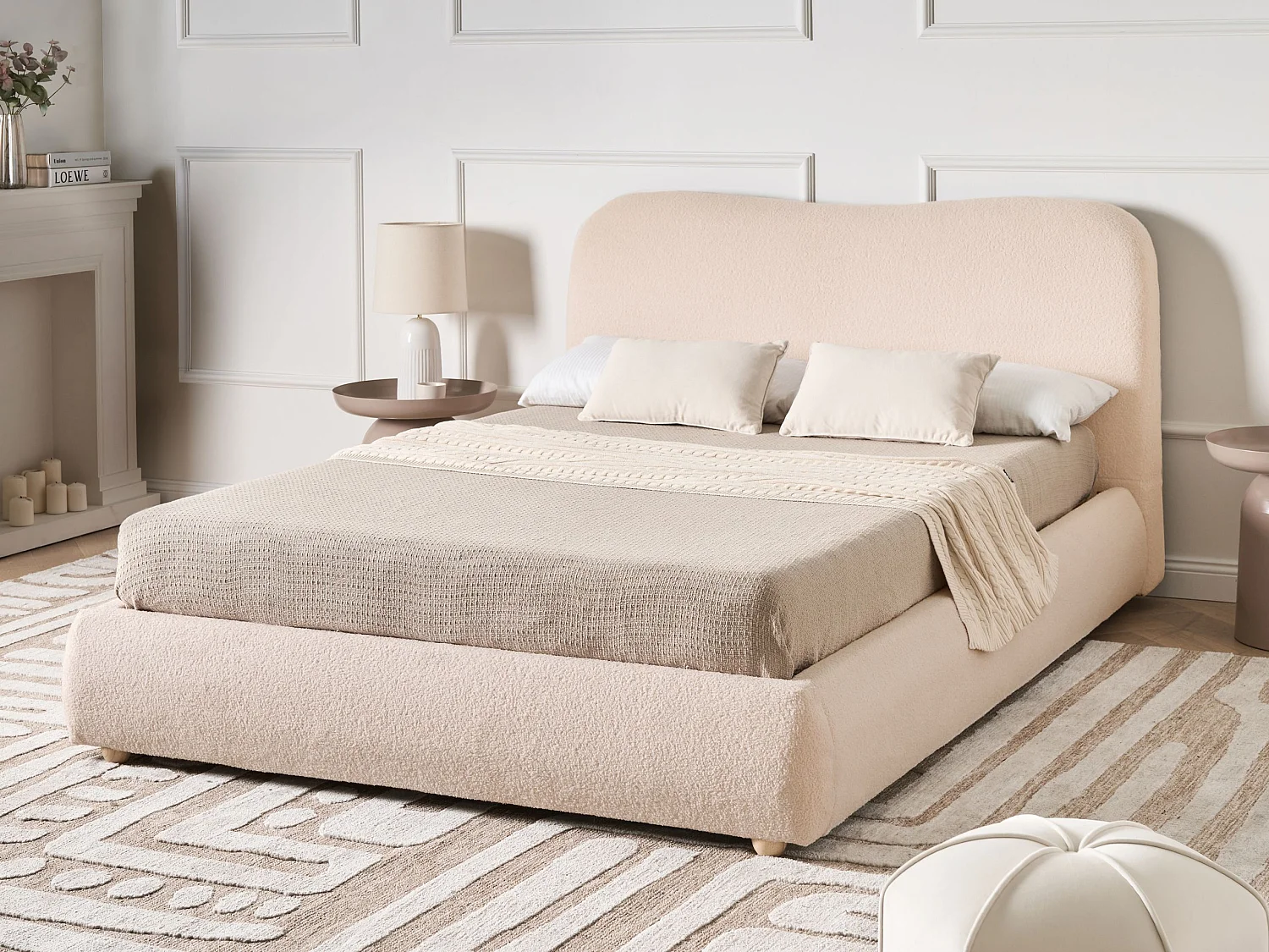 Lit ottoman Bouclé BLAGNAC 140 x 200 cm Beige clair