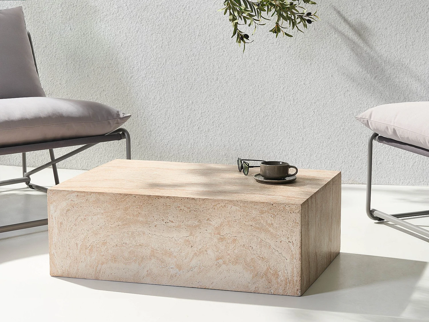 Table basse NOBRES 90 cm 66 cm Effet travertin