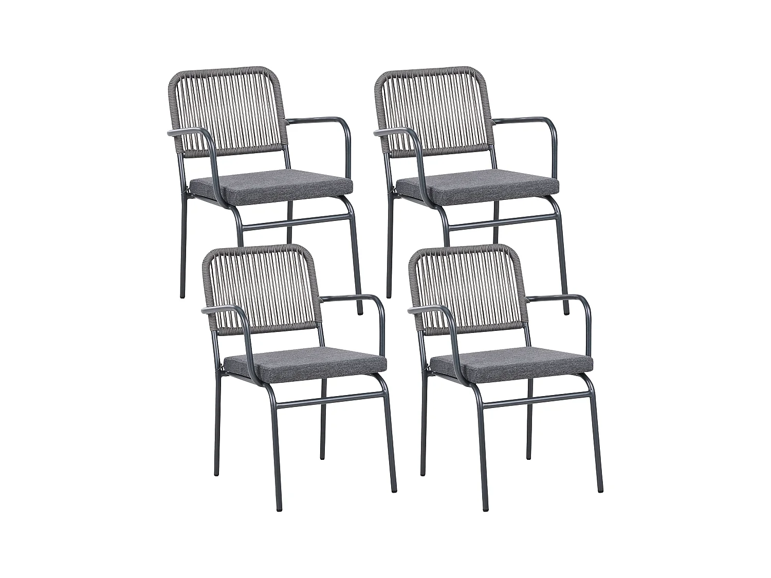 Lot de 4 chaises de jardin avec coussins TACENO Métal Gris